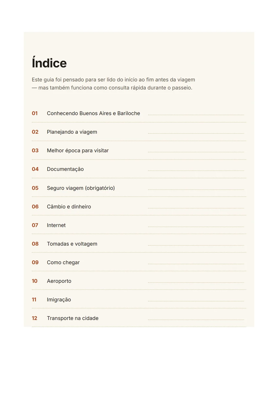 Índice do guia com os 34 capítulos