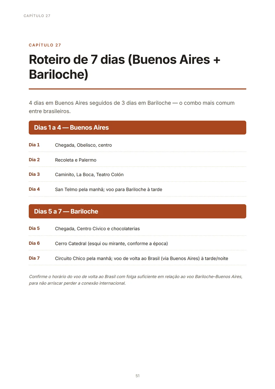 Página do roteiro de 7 dias combinando Buenos Aires e Bariloche